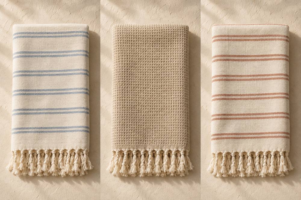 Los tres modelos de la colección, doblados: Egeo, Arena y Tierra